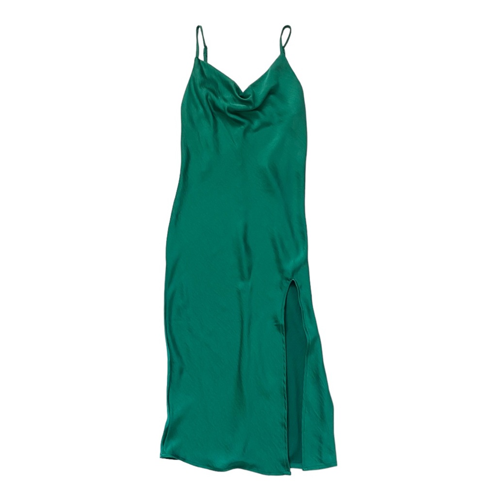 Green Midi Dress Size Small Adjustable Starps Front Slit